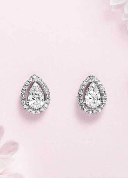 Pear Solitaire Studs with Halo