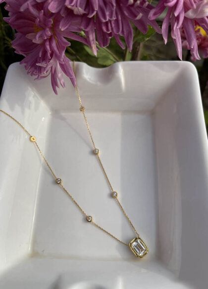 Emerald Cut Solitaire with Diamond Studded Chain