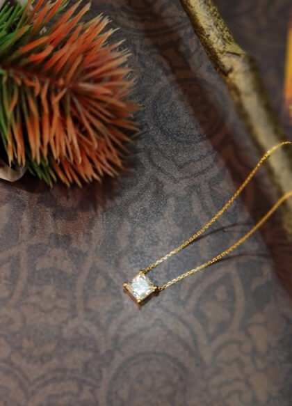 Princess Cut Solitaire Necklace (With Chain)