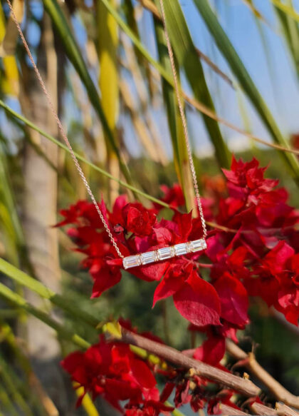Radiant Cut Bar Necklace (With Chain)