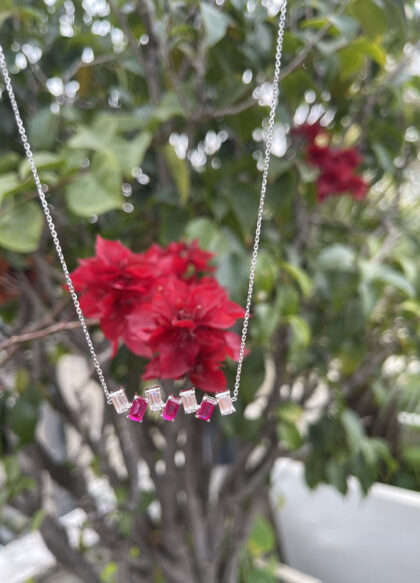 Radiant Cut & Ruby Necklace (With Chain)